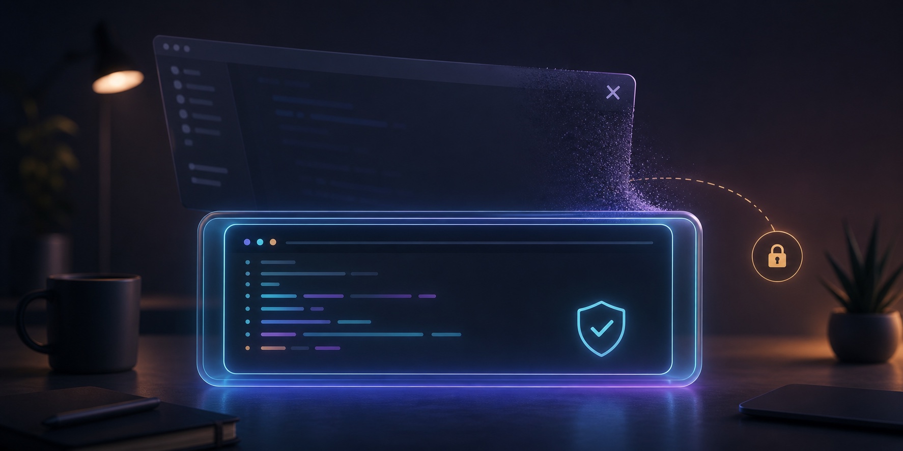 A persistent terminal session continuing behind a closed editor window